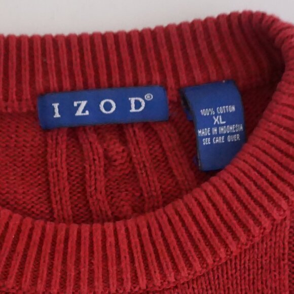 Vintage 80's Izod Maroon 3D Fisherman Cable 100% Cotton Knit Crewneck Sweater XL - Picture 9 of 9
